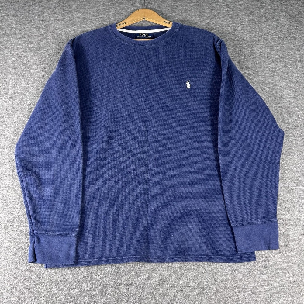 POLO RALPH LAUREN Thermal Waffle Knit Long Sleeve Pullover Navy White Pony SZ XL